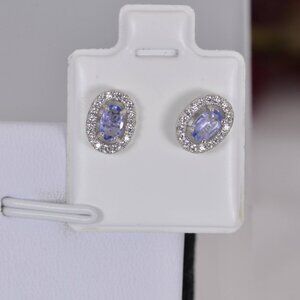 1.0ct Natural Tanzanite Oval Halo Cut Earrings 925 Sterling Silver